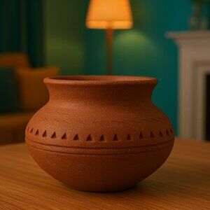 Vintage Terracotta Pottery Vessel Bowl Southwestern Geometric Navajo Design Boho